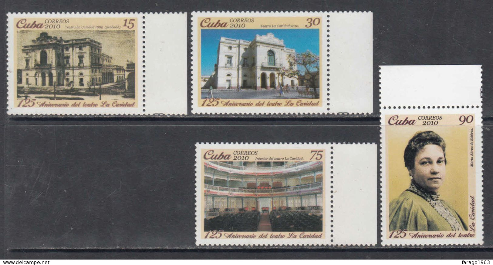 2010 Cuba Caridad Theatre Drama Architecture Complete Set Of 4 MNH - Ungebraucht