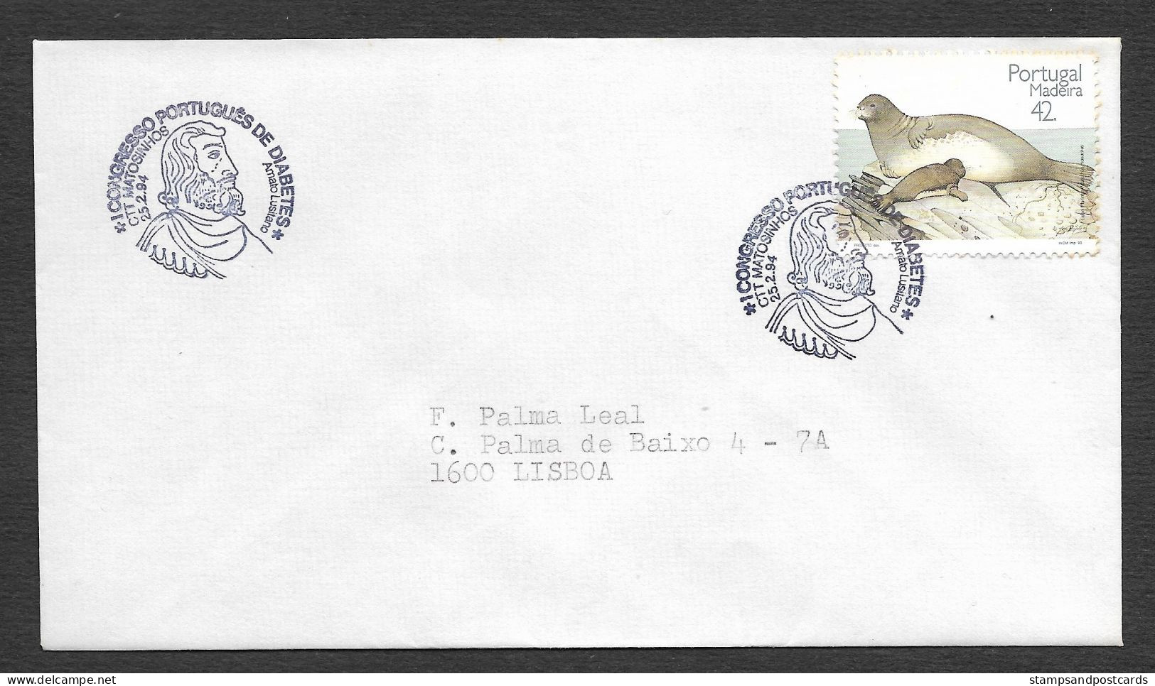 Portugal Cachet Congrès Diabète Médecine Matosinhos 1994 Diabetes Medicine Congress Event Pmk Amato Lusitano - Postal Logo & Postmarks