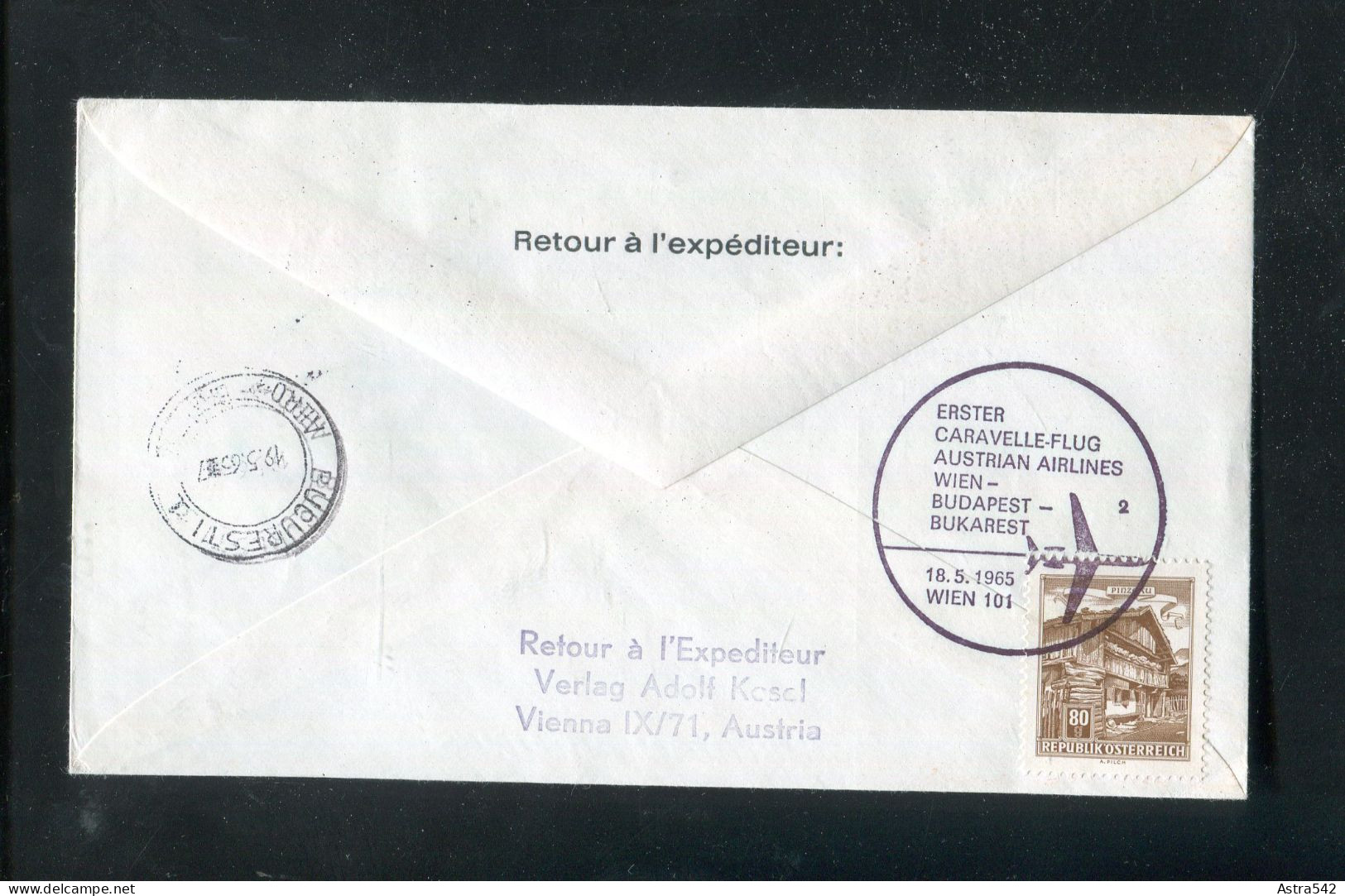 "OESTERREICH" 1965, AUA-Caravelle-Erstflugbrief "Wien-Bukarest" (A0046) - Primi Voli