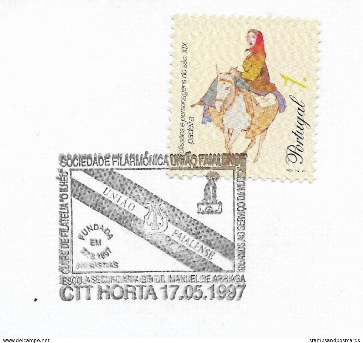 Portugal Cachet Commemoratif Sociedade Filarmónica União Faialense Horta Açores 1997 Event Postmark Azores - Postal Logo & Postmarks