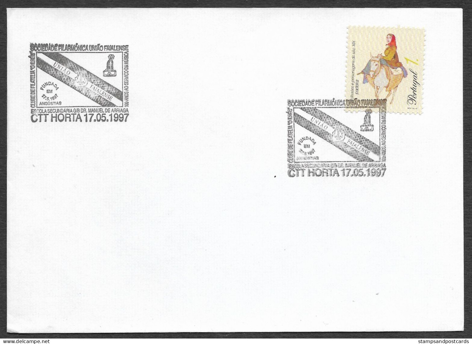 Portugal Cachet Commemoratif Sociedade Filarmónica União Faialense Horta Açores 1997 Event Postmark Azores - Flammes & Oblitérations