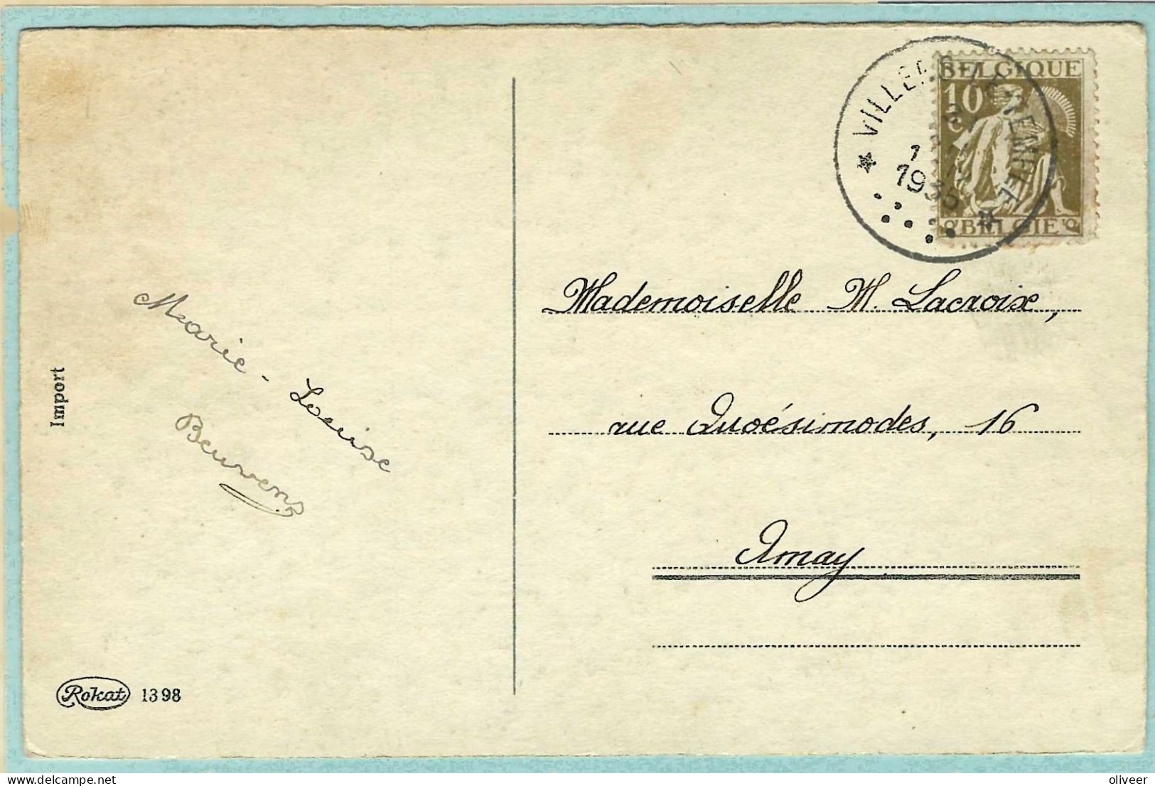 Postkaart Met Sterstempel VILLERS-LE-TEMPLE - 1935 - Postmarks With Stars