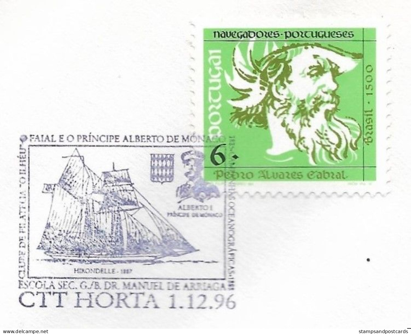 Portugal Cachet Commemoratif Albert I Monaco Au Faial Horta Açores 1996 Event Postmark Azores - Maschinenstempel (Werbestempel)