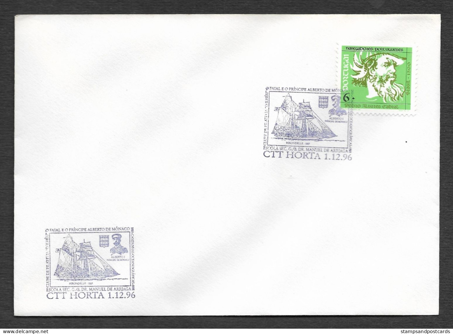 Portugal Cachet Commemoratif Albert I Monaco Au Faial Horta Açores 1996 Event Postmark Azores - Flammes & Oblitérations