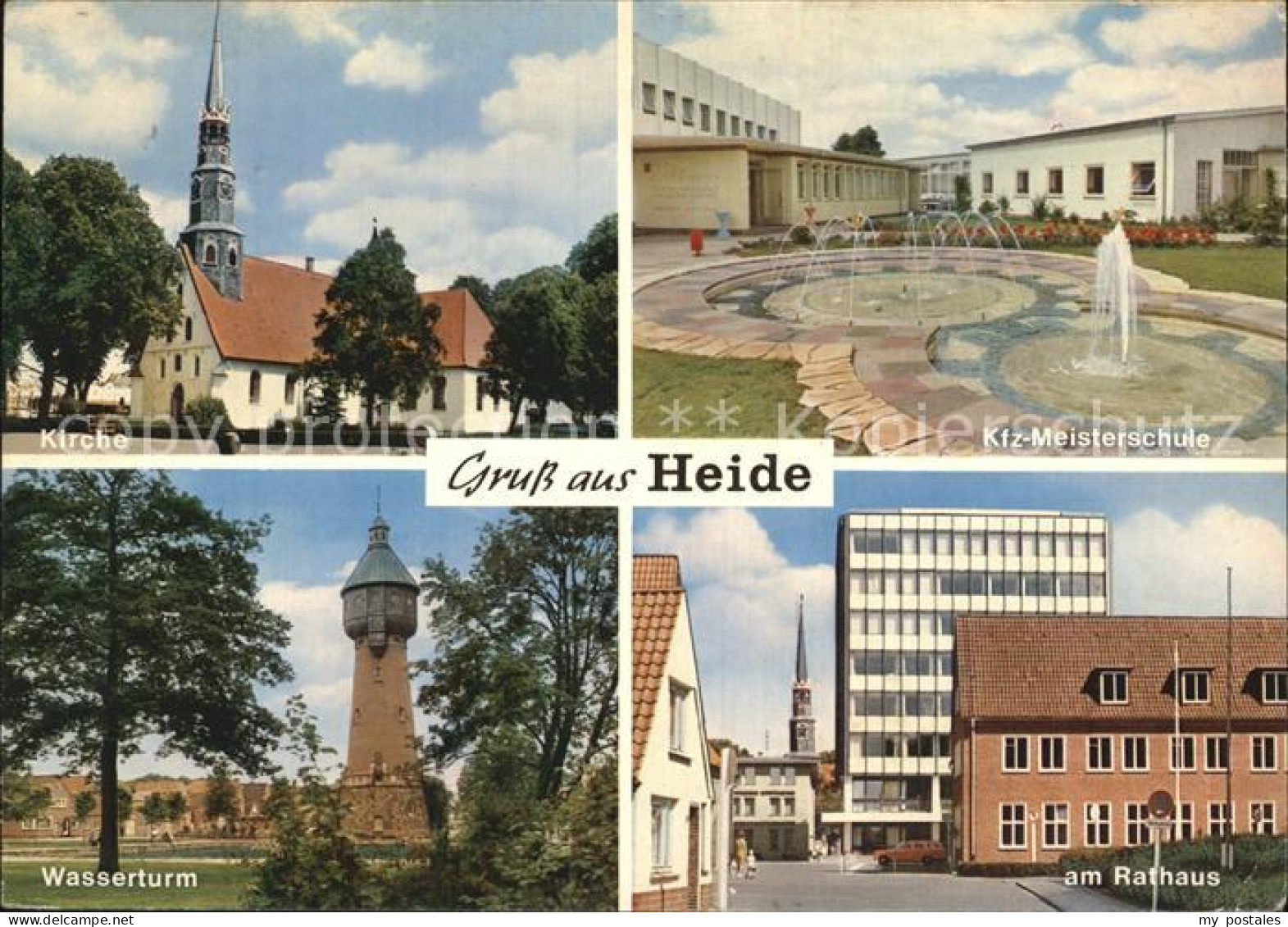 72451209 Heide Holstein Kirche Wasserturm KFZ Meisterschule Rathaus Heide - Heide