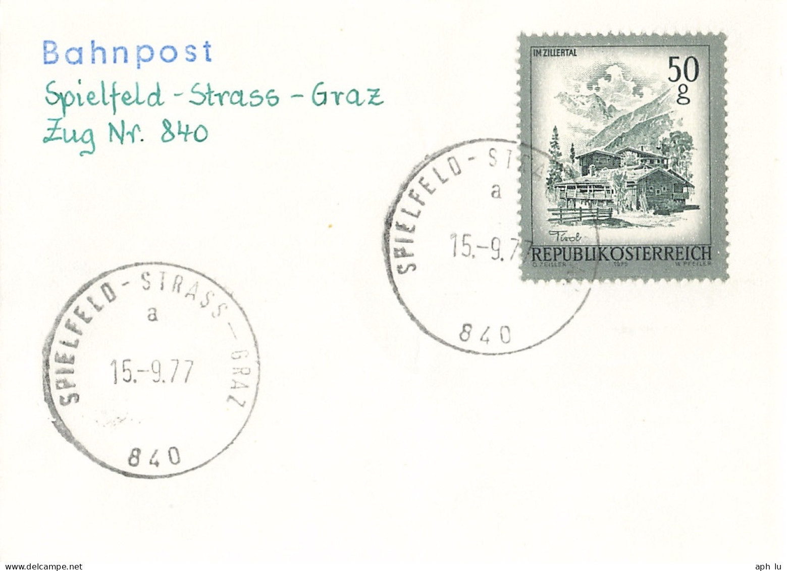 Bahnpost (R.P.O./T.P.O) Spielfeld Strass-Graz [Ausschnitt] (AD3122) - Lettres & Documents