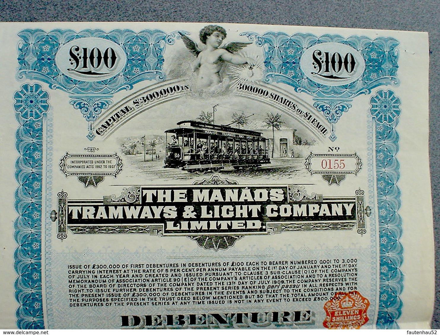 Brazil Manaos Tramways & Light Company Lim. 1909 + Coupon Sheet - Transport