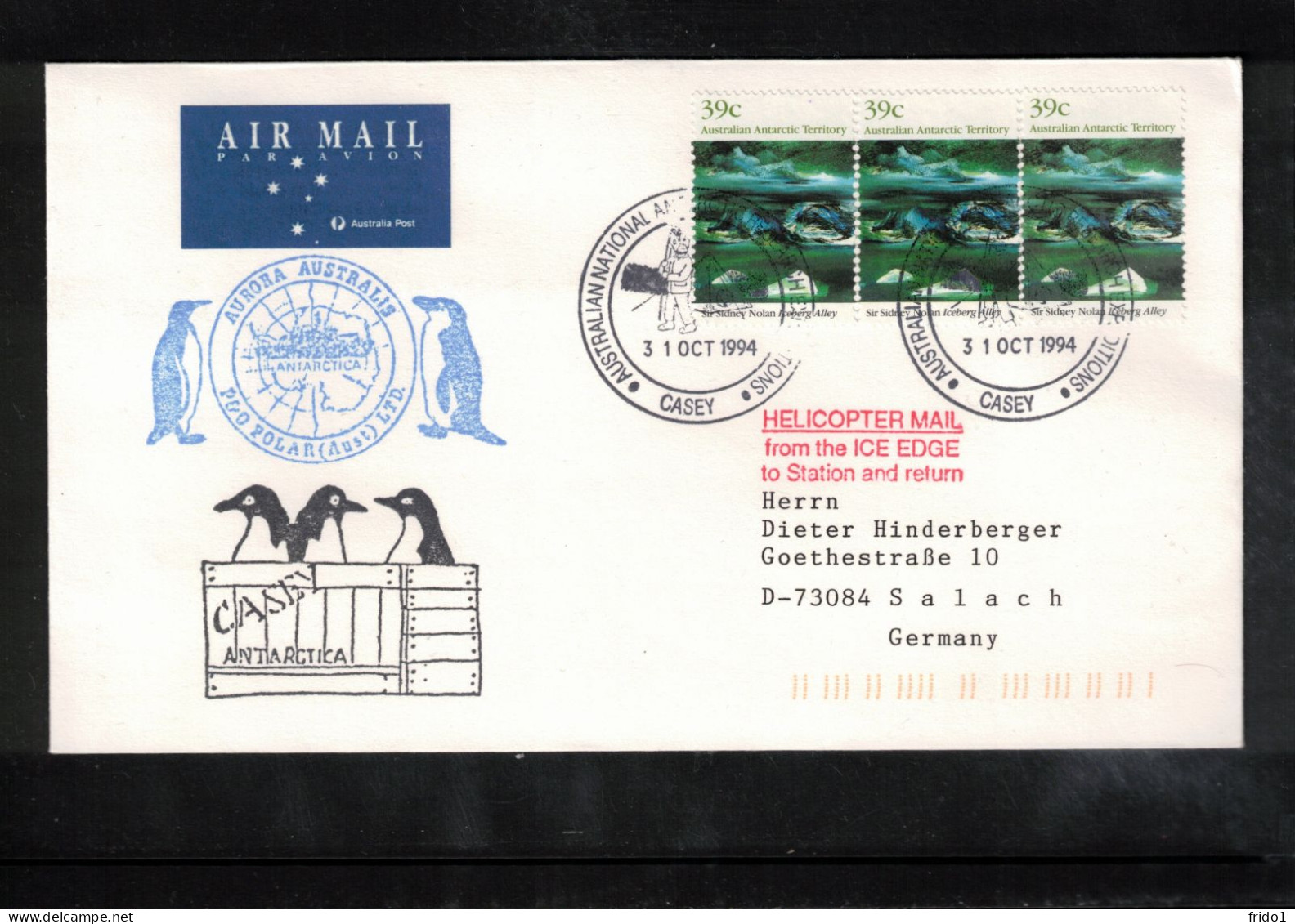 Australian Antarctic Territory 1995 Antarctica - Base Casey - Ship Aurora Australis - Helicopter Mail From The Ice Edge - Bases Antarctiques
