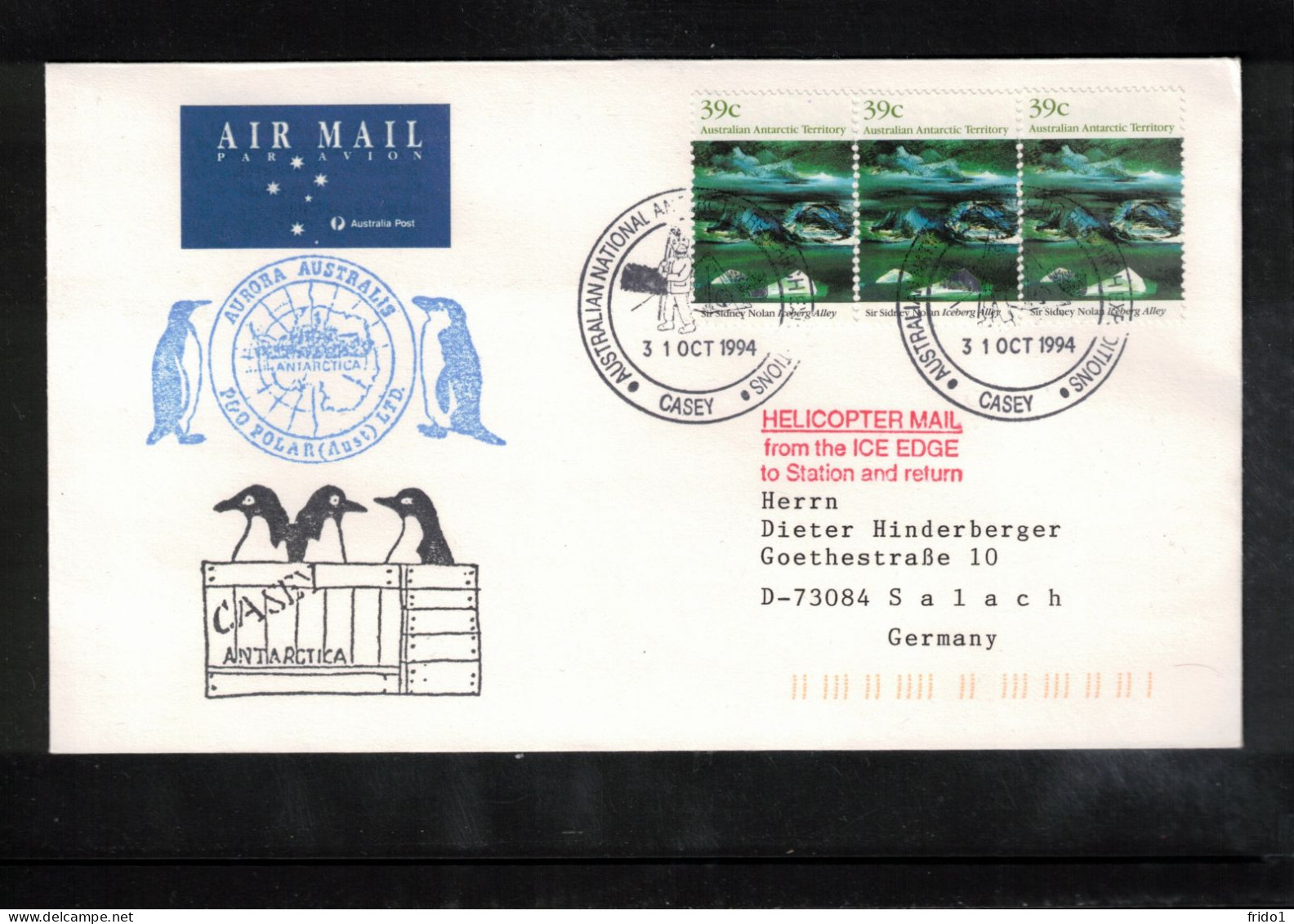 Australian Antarctic Territory 1995 Antarctica - Base Casey - Ship Aurora Australis - Helicopter Mail From The Ice Edge - Onderzoeksstations