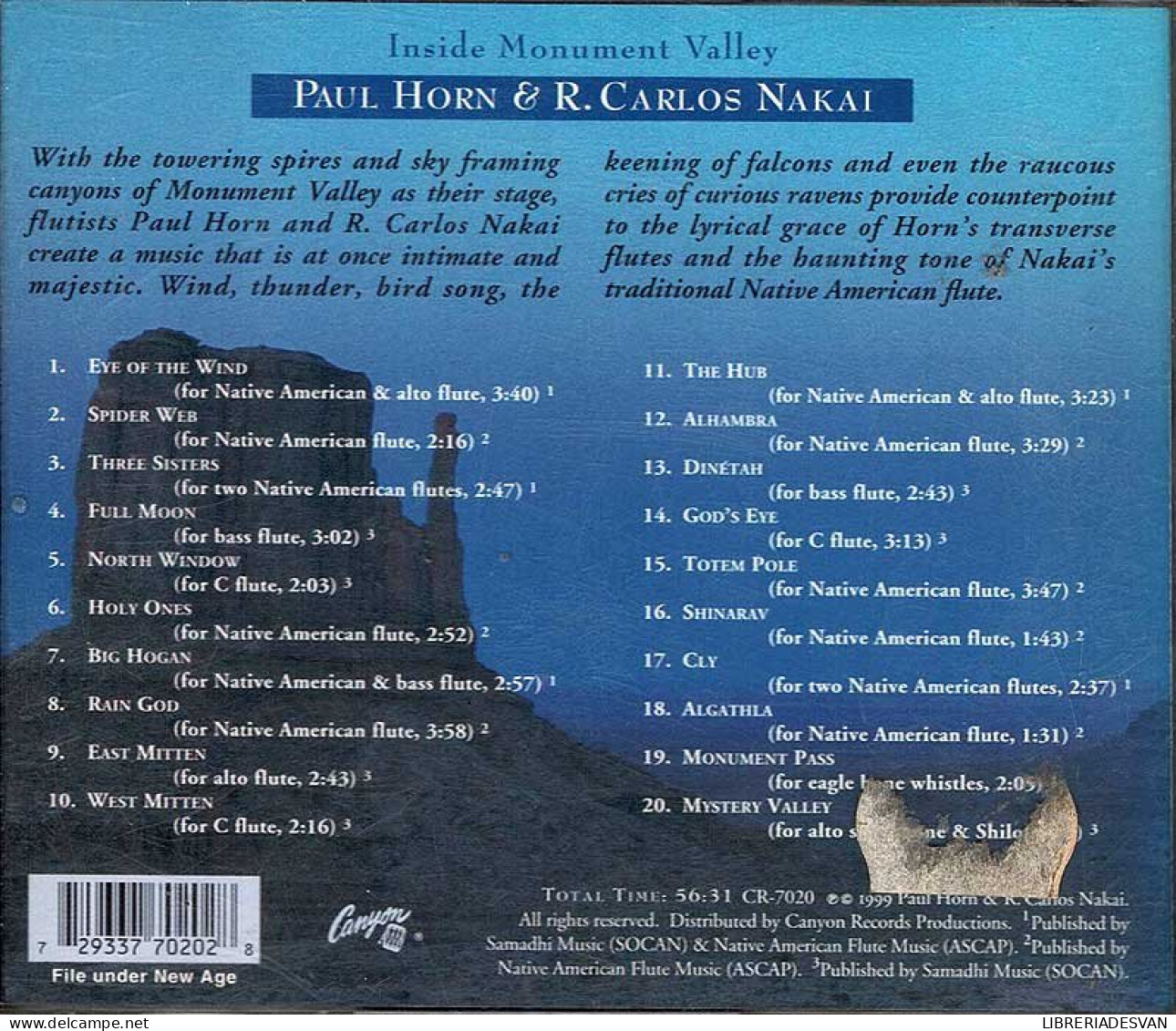 Paul Horn & R. Carlos Nakai - Inside Monument Valley. CD - New Age