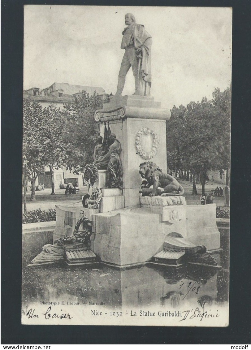 CPA - 06 - Nice - La Statue Garibaldi - Précurseur - Circulée En 1903 - Places, Squares
