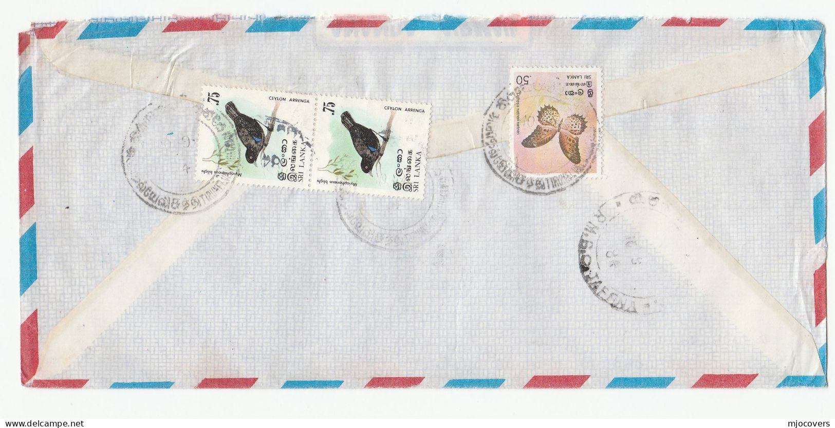 1984 Registered THIRUNELVELY JUNCTION Sri Lanka COVER Multi DEER BIRD BUTTERFLY Stamps  Air Mail To GB Reg Label - Sri Lanka (Ceylon) (1948-...)