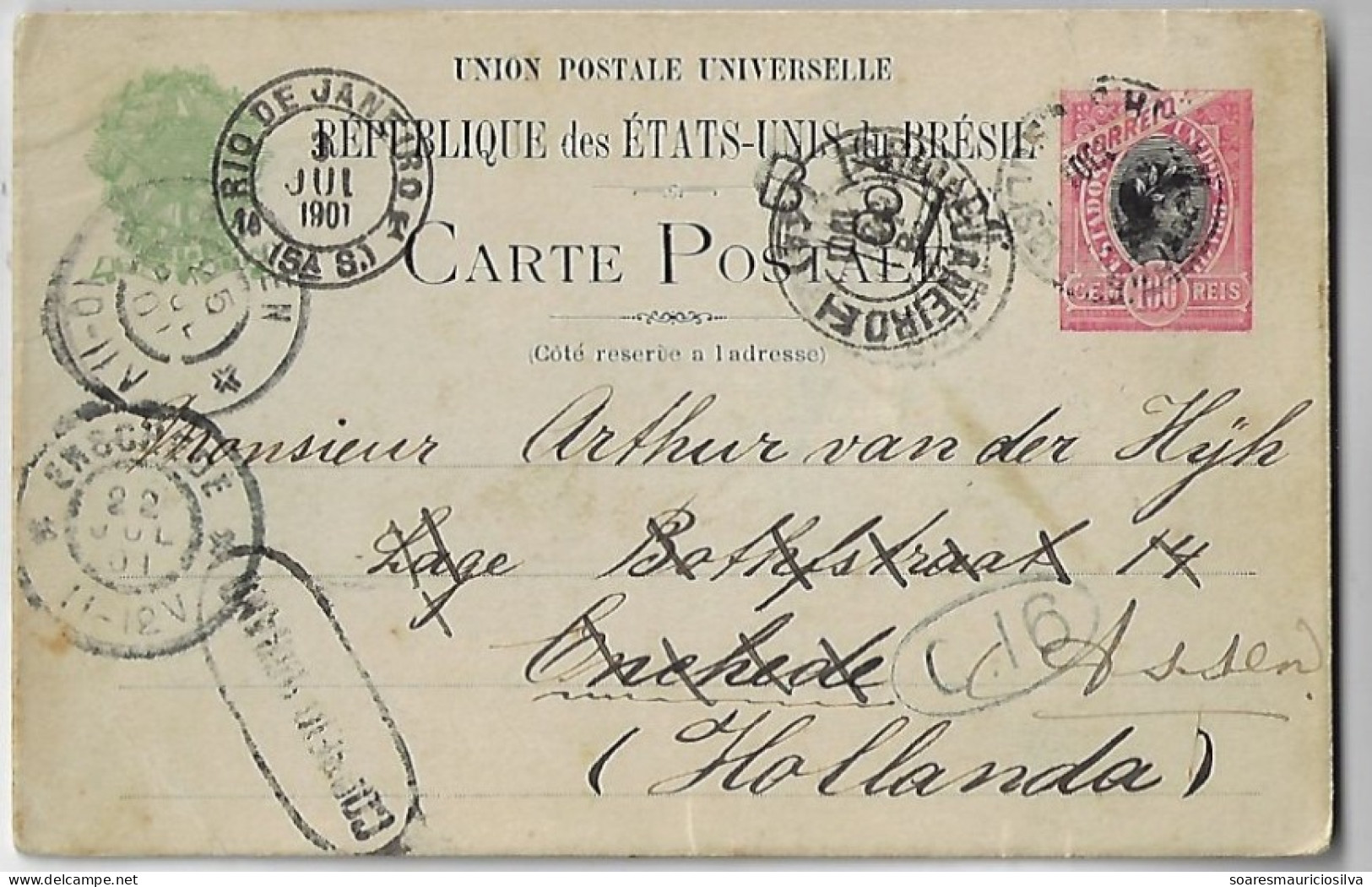 Brazil 1901 Postal Stationery Porto Alegre Rio De Janeiro Enschede Assen Netherlands Cancel Correio Urbano Urban Mail - Interi Postali