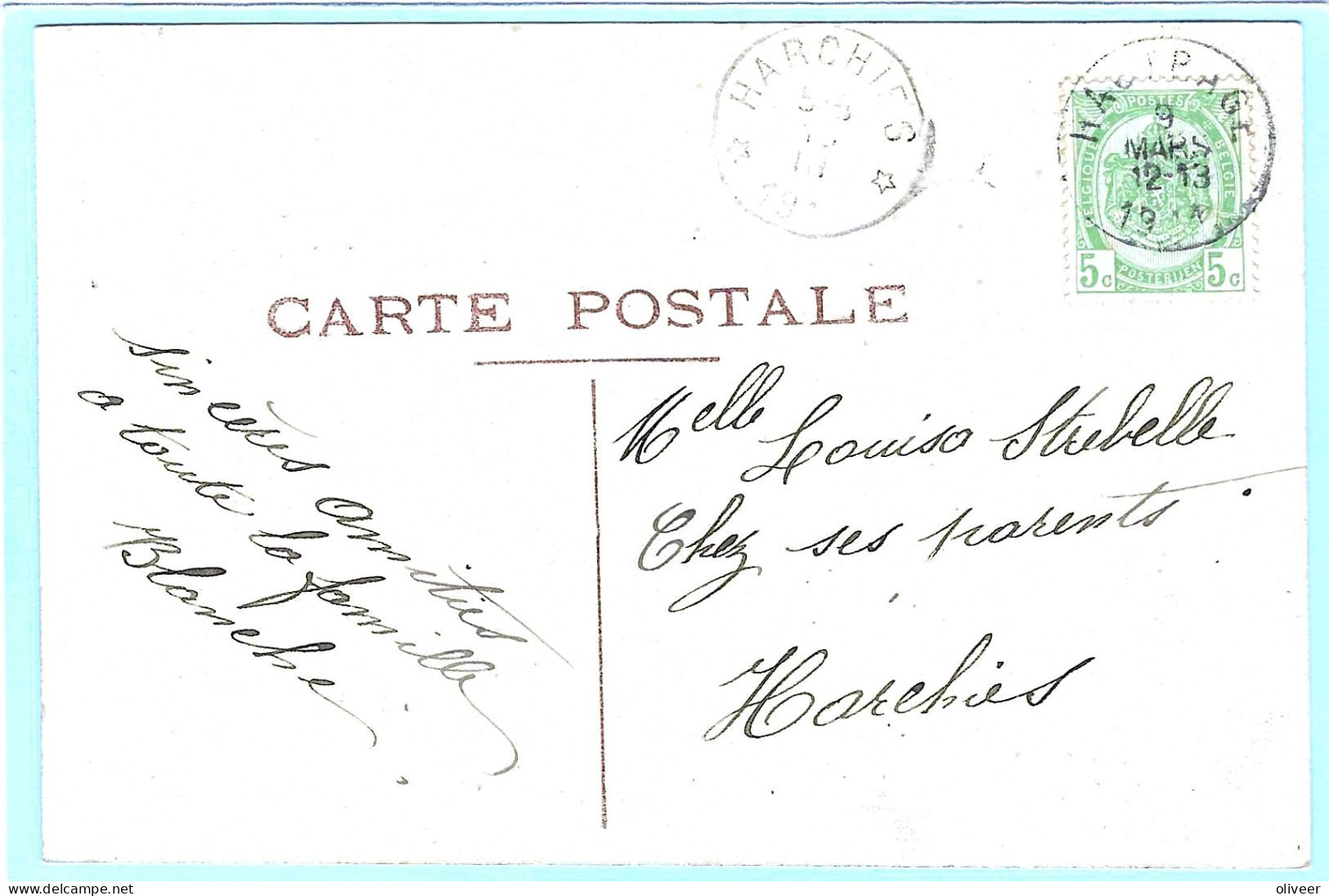 Postkaart Met Sterstempel HARCHIES - 1911 - Sterstempels