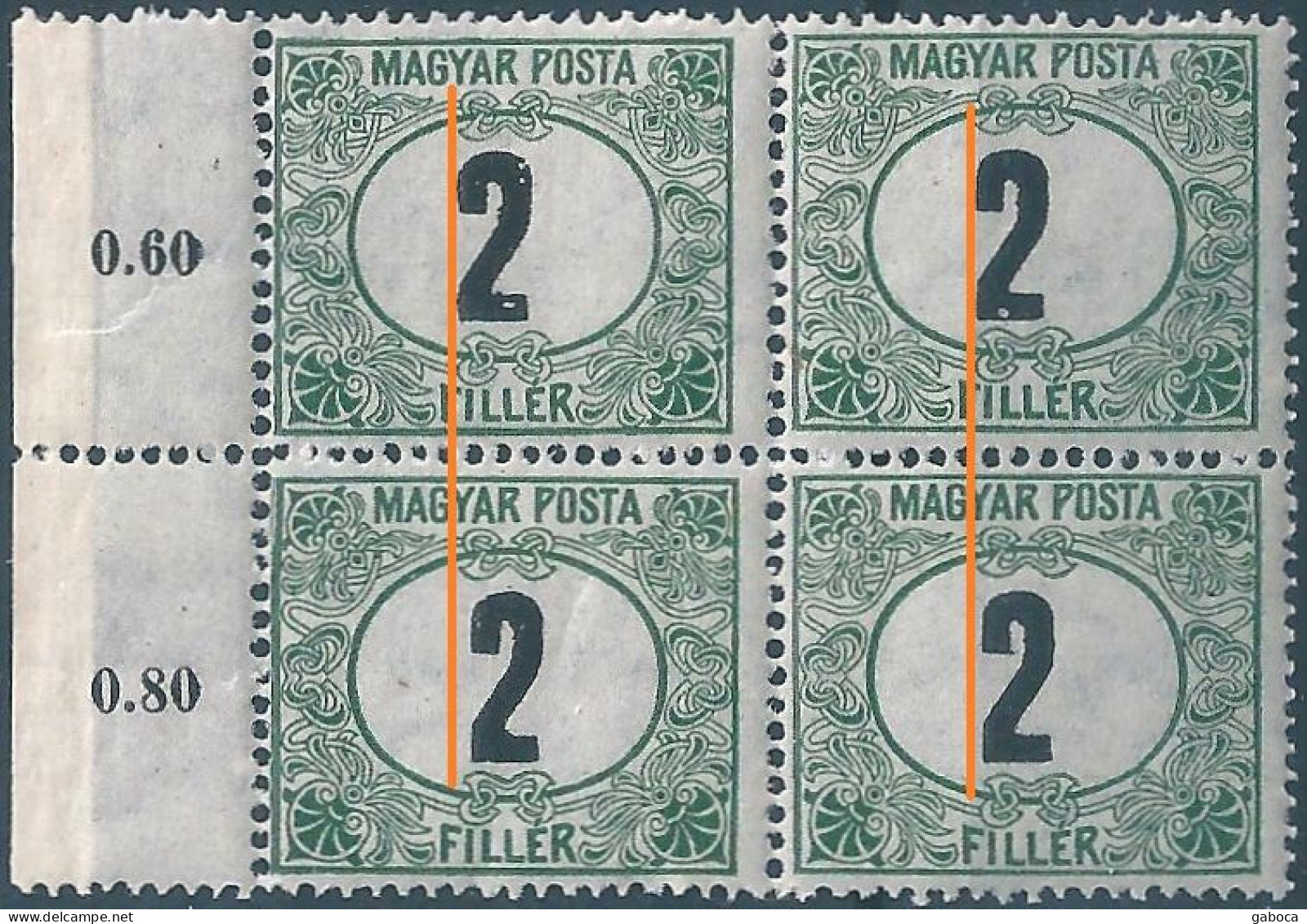 C5769 Hungary Postage Due 1920 Number Quartblock MNH RARE ERROR - Posta