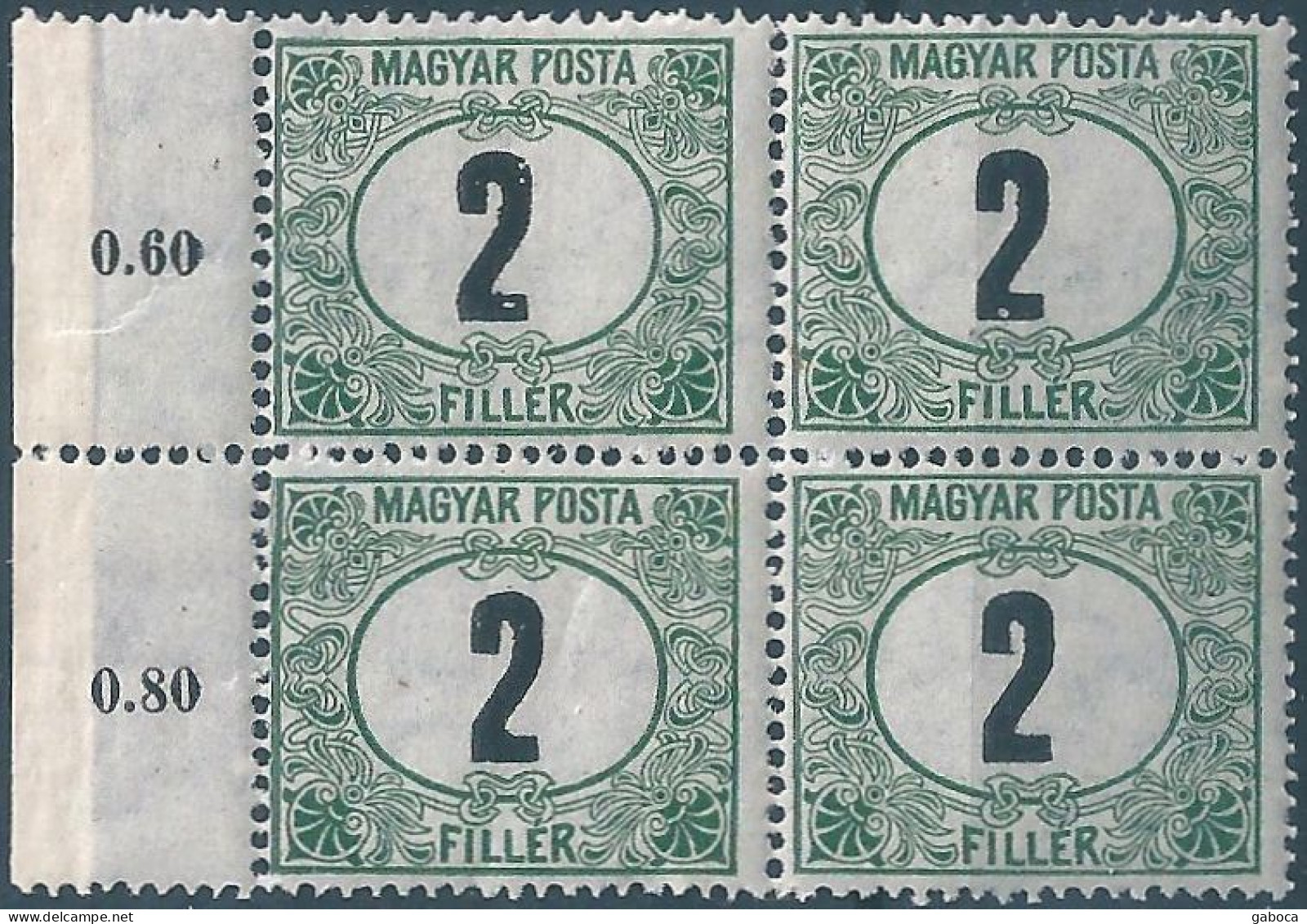 C5769 Hungary Postage Due 1920 Number Quartblock MNH RARE ERROR - Posta