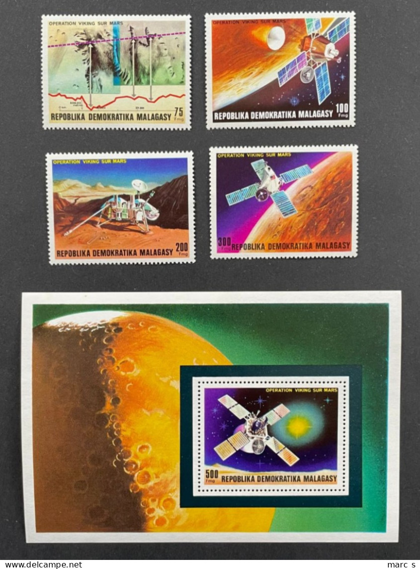 MADAGASCAR 1976 - NEUF**/MNH - Série Complète Mi 814 / 817 + BL 15 - YT 600 / 603 + BF 15 - SPACE ESPACE VIKING - Madagascar (1960-...)