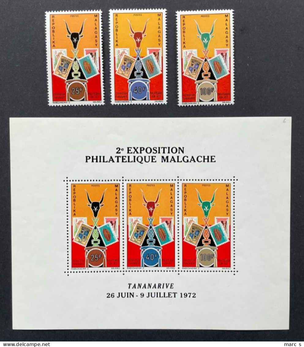 MADAGASCAR 1972 - NEUF**/MNH - Série Complète Mi 653 / 655 + BL 6 - YT 504 / 506 + BF 6 - Madagascar (1960-...)