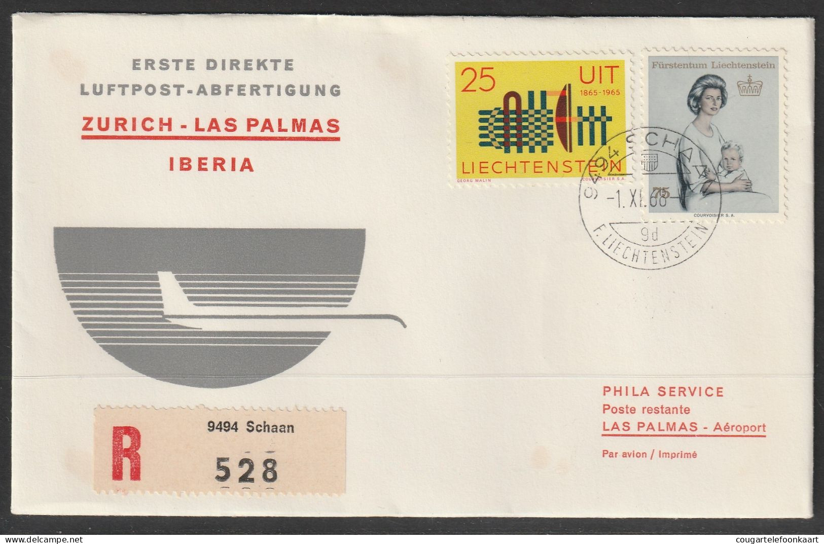 1968, Iberia, Erstflug, Liechtenstein - Las Palmas Spain - Aéreo