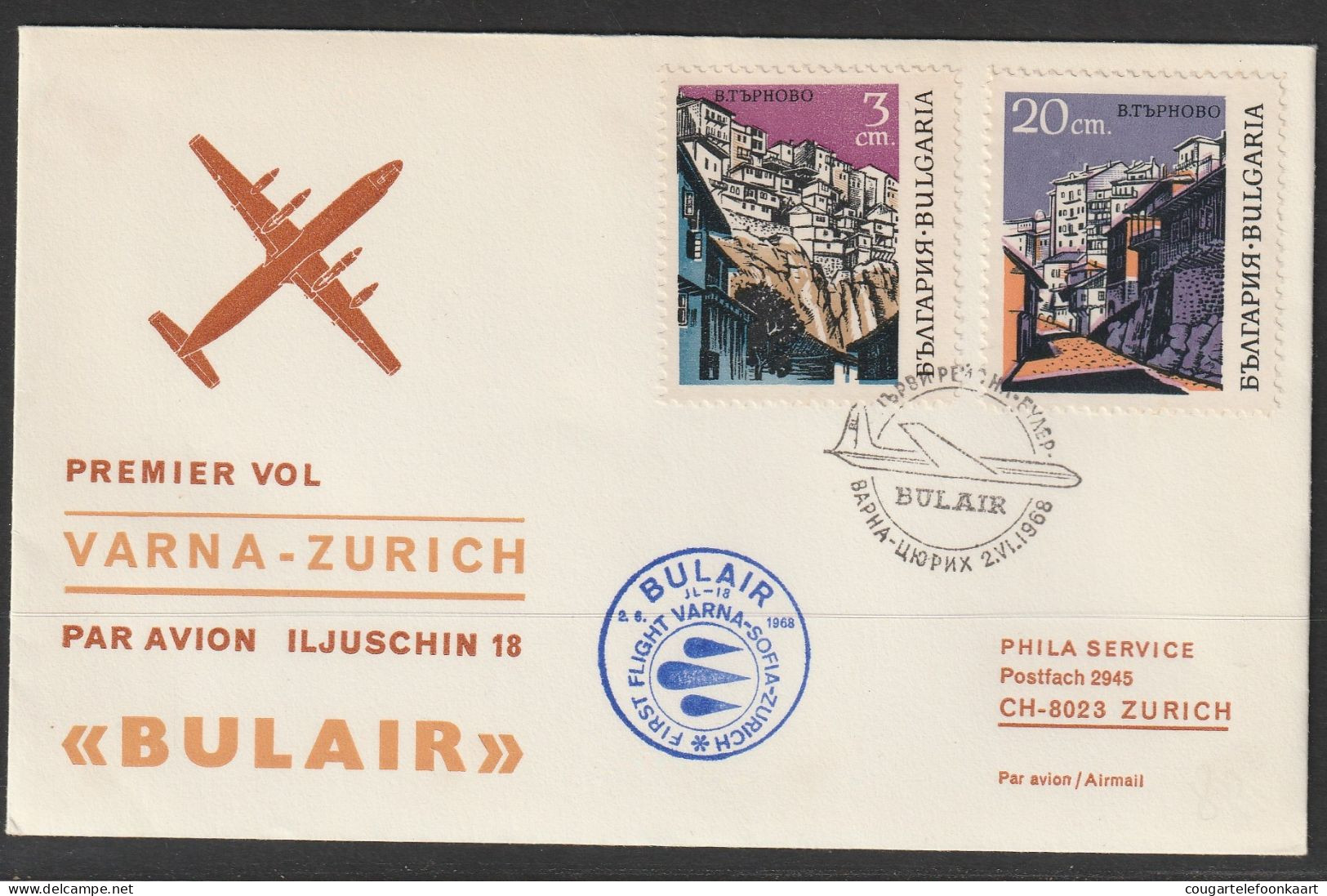 1968, Bulair, Erstflug, Varna - Zürich - Luchtpost