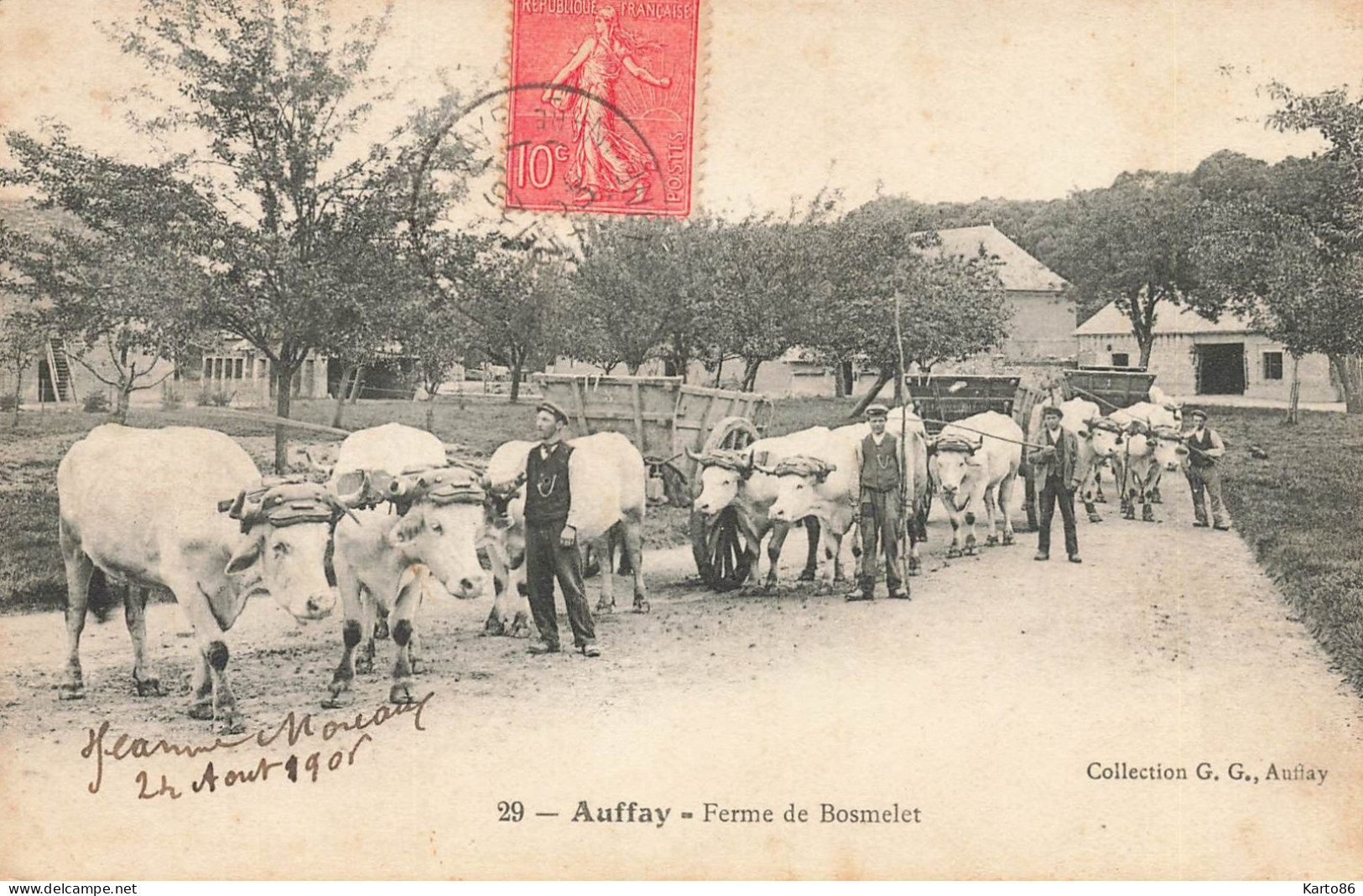 Auffay * 1906 * Ferme De Bosmelet * Scène Agricole Agriculture * Attelages Boeufs Paysans Villageois - Auffay