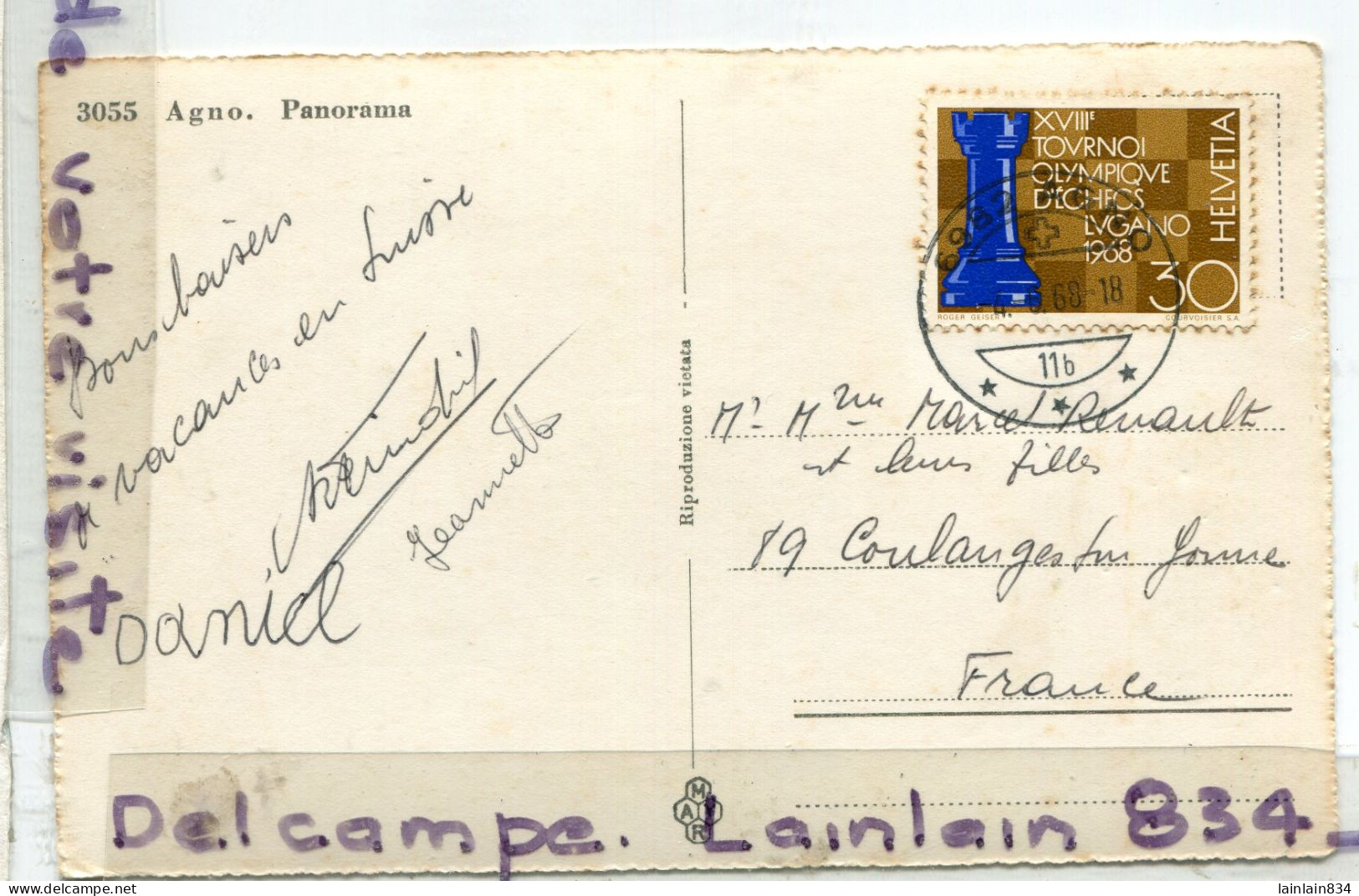 - 3055 - Agno - Panorama, ( TT Tessin), Petit Format, Glacée, écrite, Coins  Ok, ,TBE, Scans. - Agno