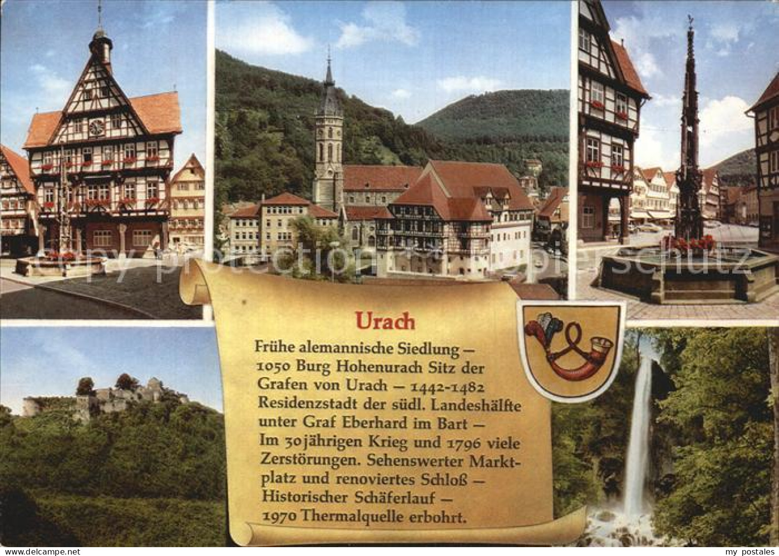 72443615 Urach Bad Fachwerkhaus Brunnen Teilansicht Mit Kirche Bad Urach - Bad Urach