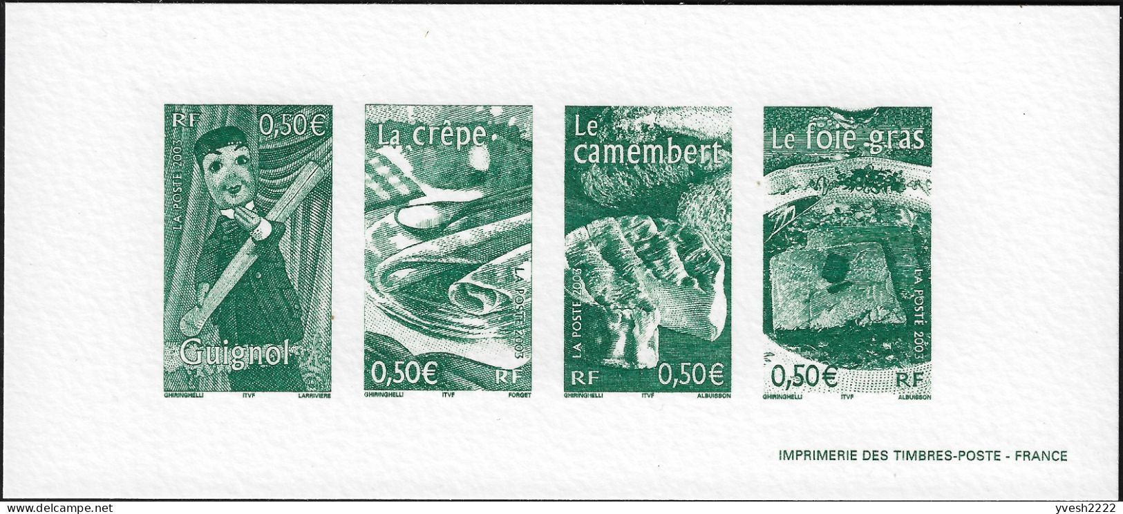 France 2003 Y&T 3562, 3563, 3565 Et 3566. Feuillet De Luxe. Guignol, La Crêpe, Le Camembert Et Le Foie Gras De Canard - Puppets