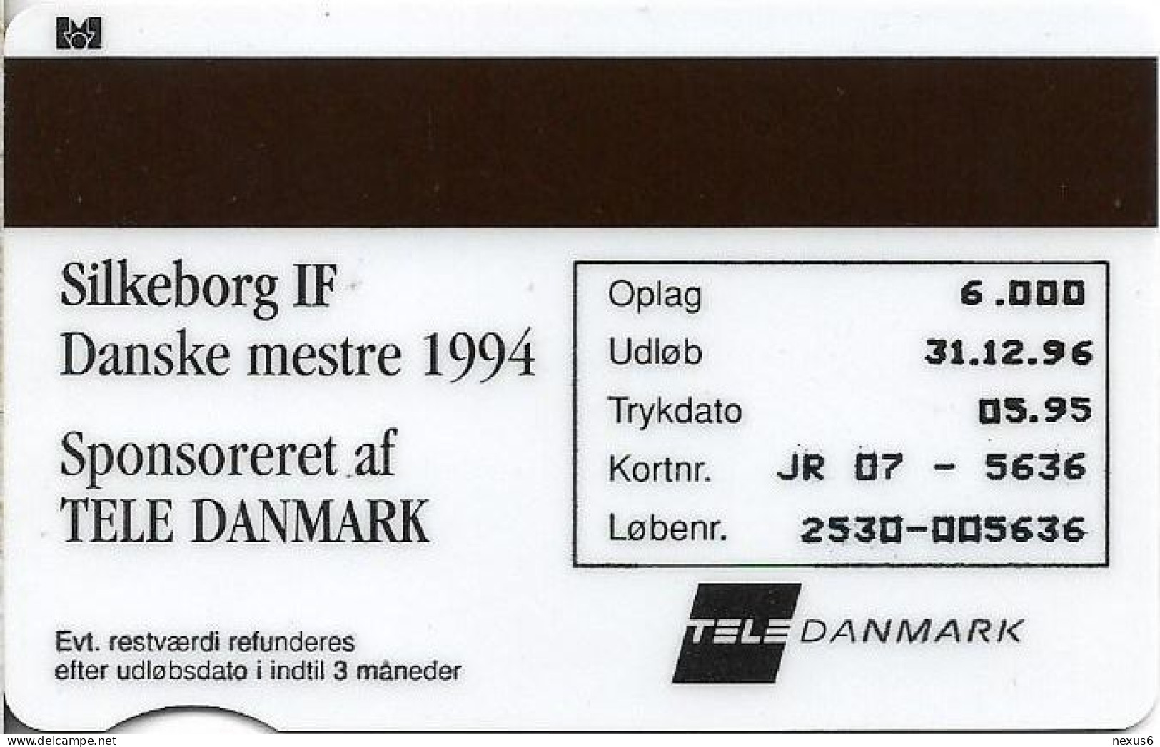 Denmark - Jydsk - Silkeborg Football Team - TDJR007 - 05.1995, 6.000ex, (Serial 2530) 30kr, Used - Dänemark