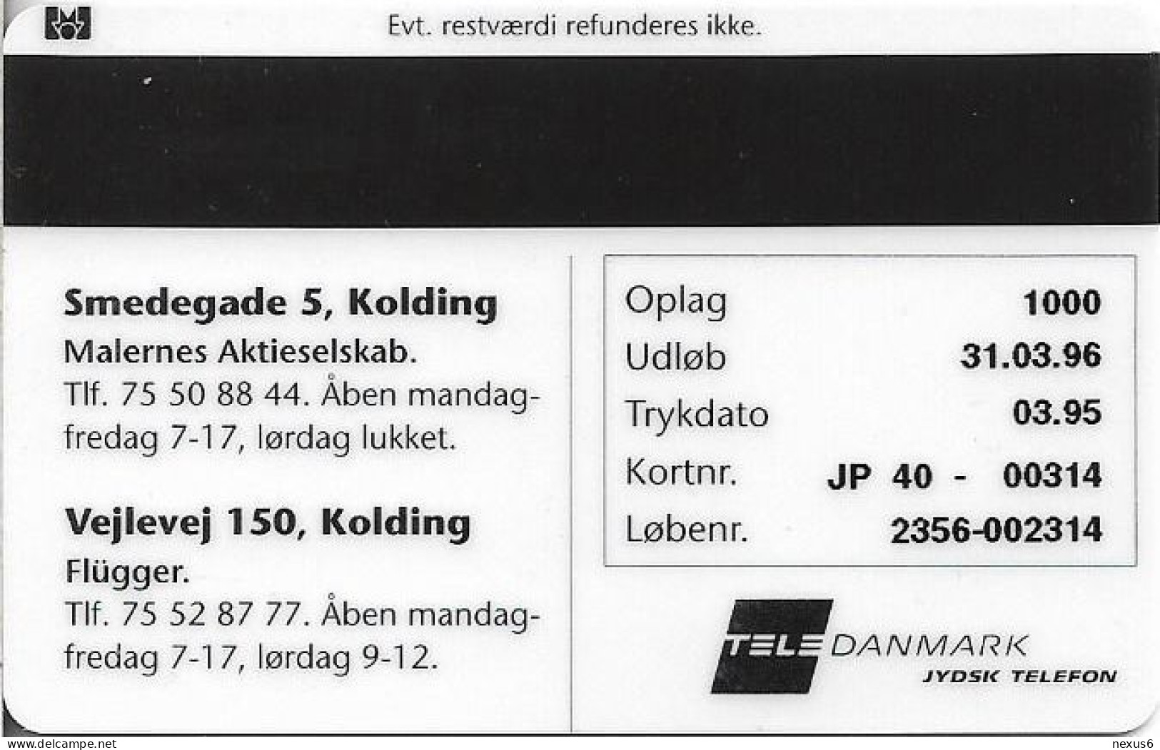 Denmark - Jydsk - The Painters Company - TDJP040 - 03.1995, 1.000ex, (Serial 2356) 5kr, Used - Dinamarca