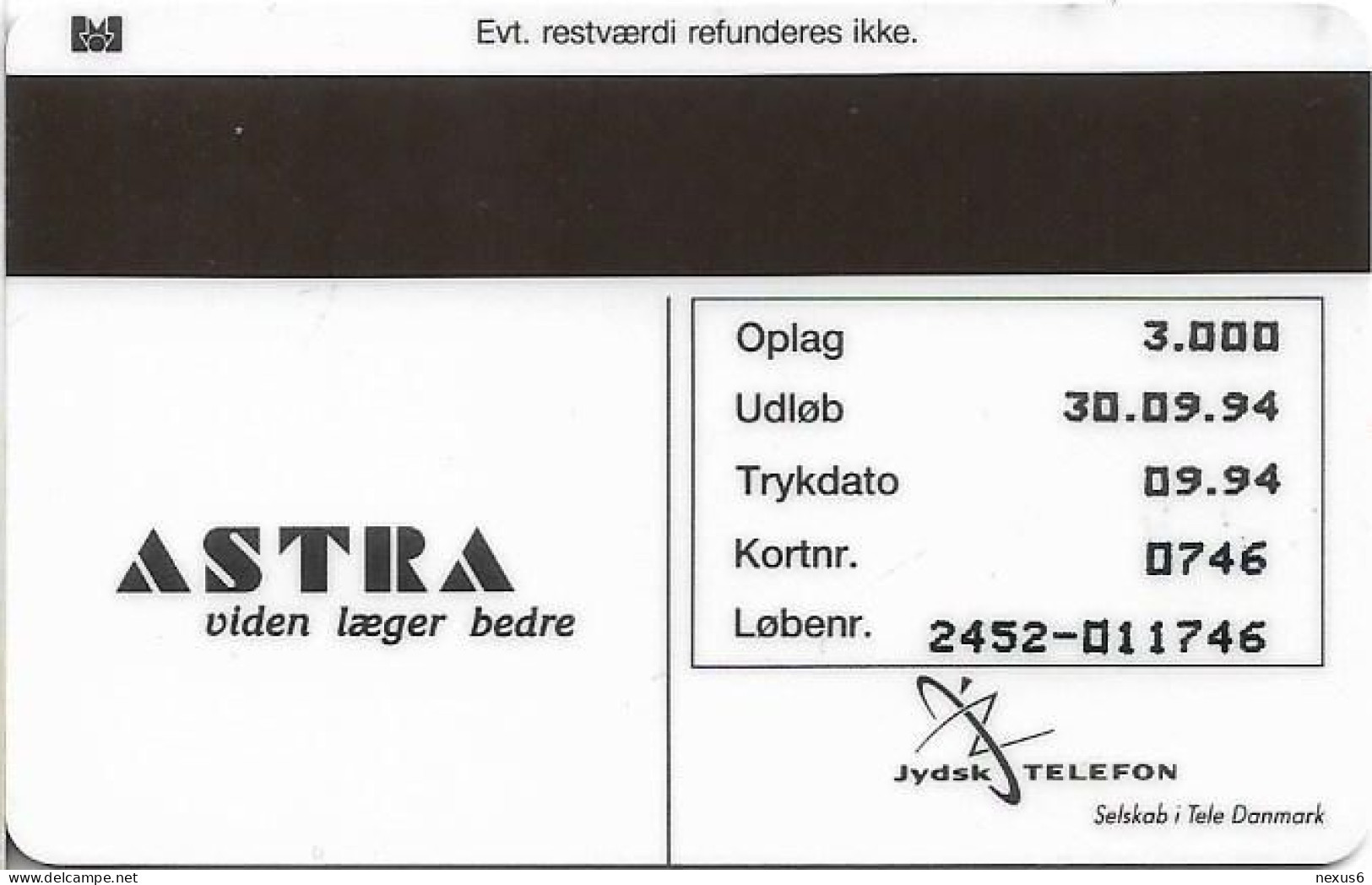 Denmark - Jydsk - Nicolan Smoke Free - TDJP025 - 09.1994, 3.000ex, (Serial 2452) 10kr, Used - Denmark