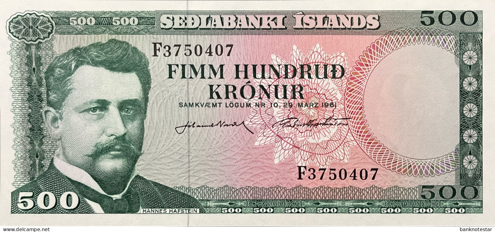 Iceland 500 Kronur, P-45 (1961) - Signature 43 - UNC - Islandia