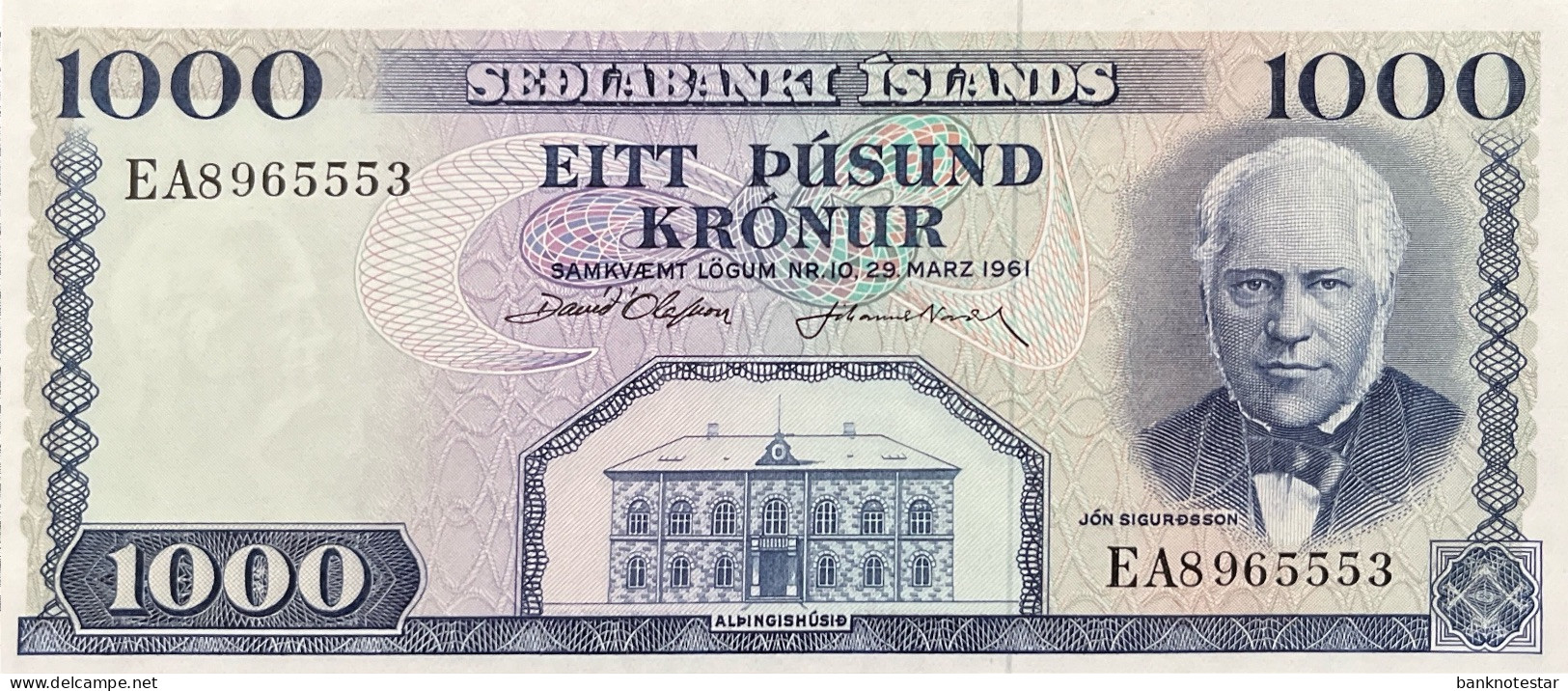 Iceland 1.000 Kronur, P-46 (1961) - Signature 38 - UNC - Iceland