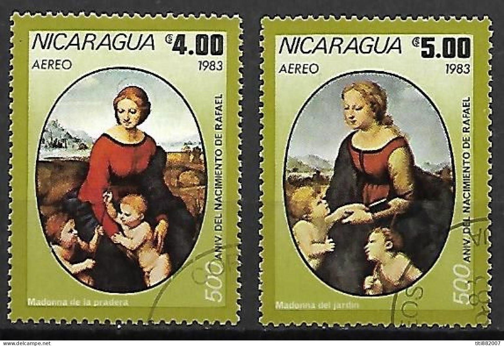 NICARAGUA     -     Aéros   -    2  MADONNES   /   RAPHAEL   . -    Oblitérés - Madonne