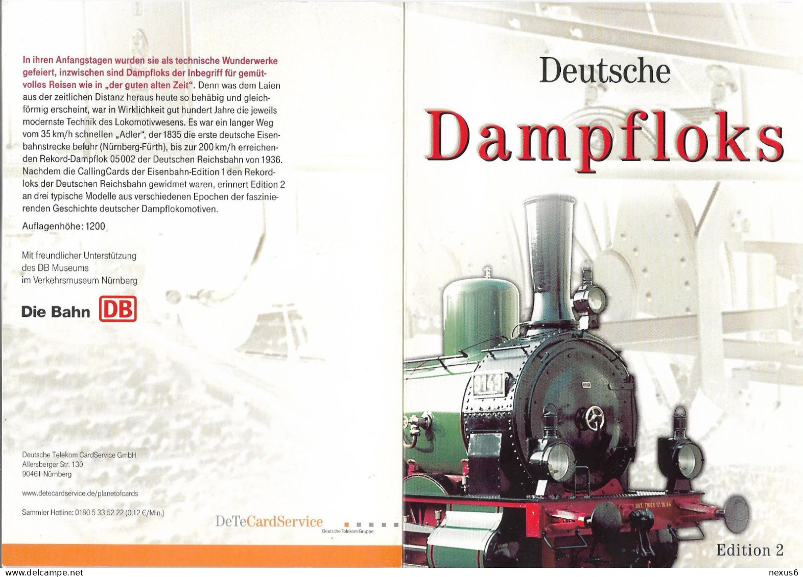 Germany - DT - Dampfloks Complete Train Series Of 3 Calling Cards, 08.2002, 3€, 1.200ex, All Mint - [2] Prepaid