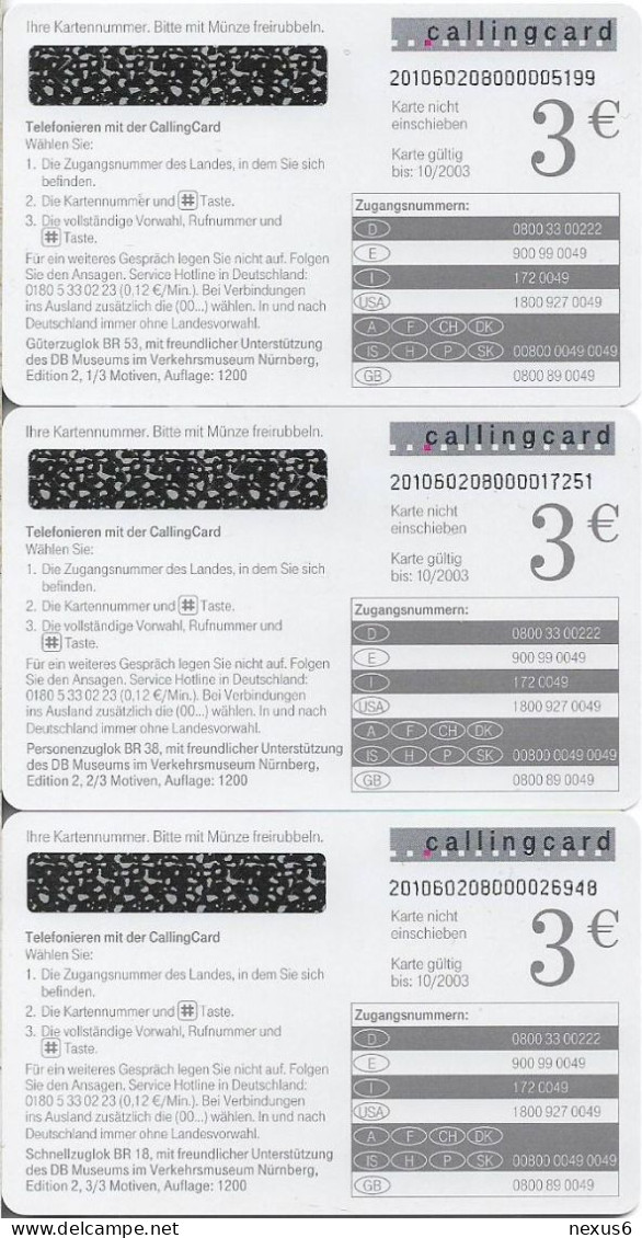 Germany - DT - Dampfloks Complete Train Series Of 3 Calling Cards, 08.2002, 3€, 1.200ex, All Mint - GSM, Voorafbetaald & Herlaadbare Kaarten