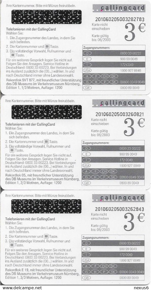 Germany - DT - Rekordloks Complete Train Series Of 3 Calling Cards, 05.2002, 3€, 1.200ex, All Mint - [2] Mobile Phones, Refills And Prepaid Cards