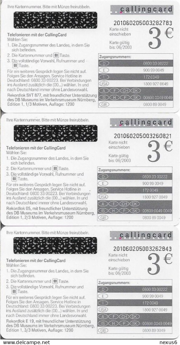 Germany - DT - Rekordloks Complete Train Series Of 3 Calling Cards, 05.2002, 3€, 1.200ex, All Mint - [2] Prepaid