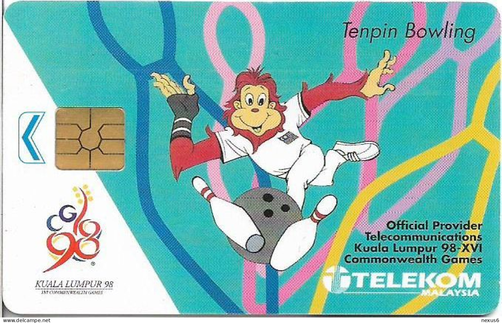 Malaysia - Telekom Malaysia (chip) - Tenpin Bowling, 1998, Chip Gem5 Black, 50RM, Used - Malaysia