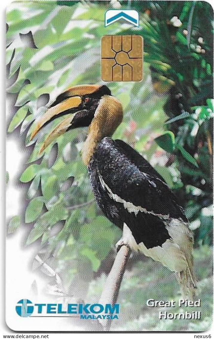 Malaysia - Telekom Malaysia (chip) - Birds - Great Pied Hornbill, Chip Gem2 Red, 5RM, Used - Malasia