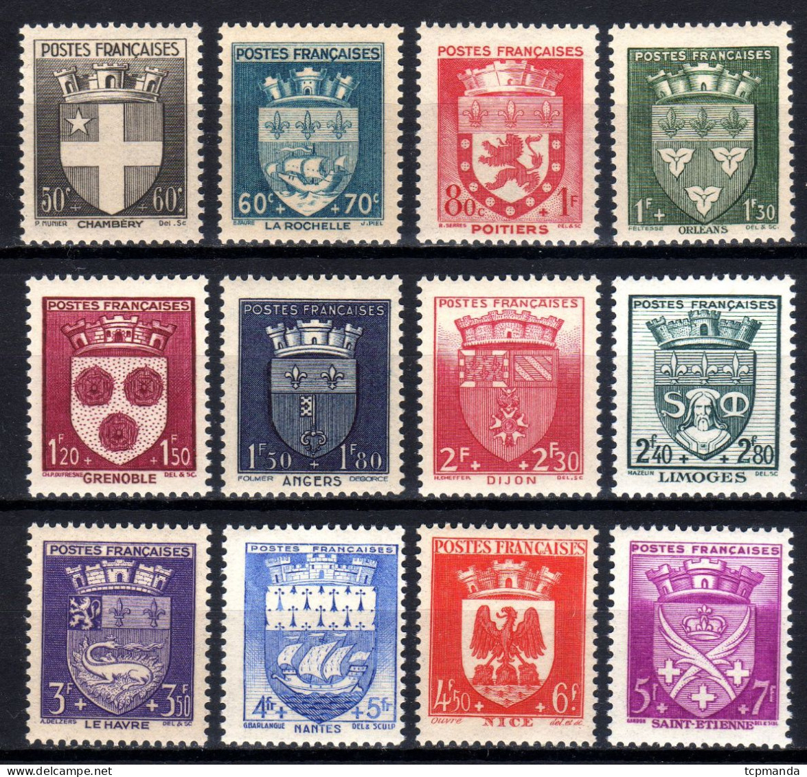 1942 Y&T No 553 à 564 SÉRIE ARMOIRIES DE VILLES NEUF SANS CHARNIÈRE LUXE COTE 60 Euros - 1941-66 Coat Of Arms And Heraldry