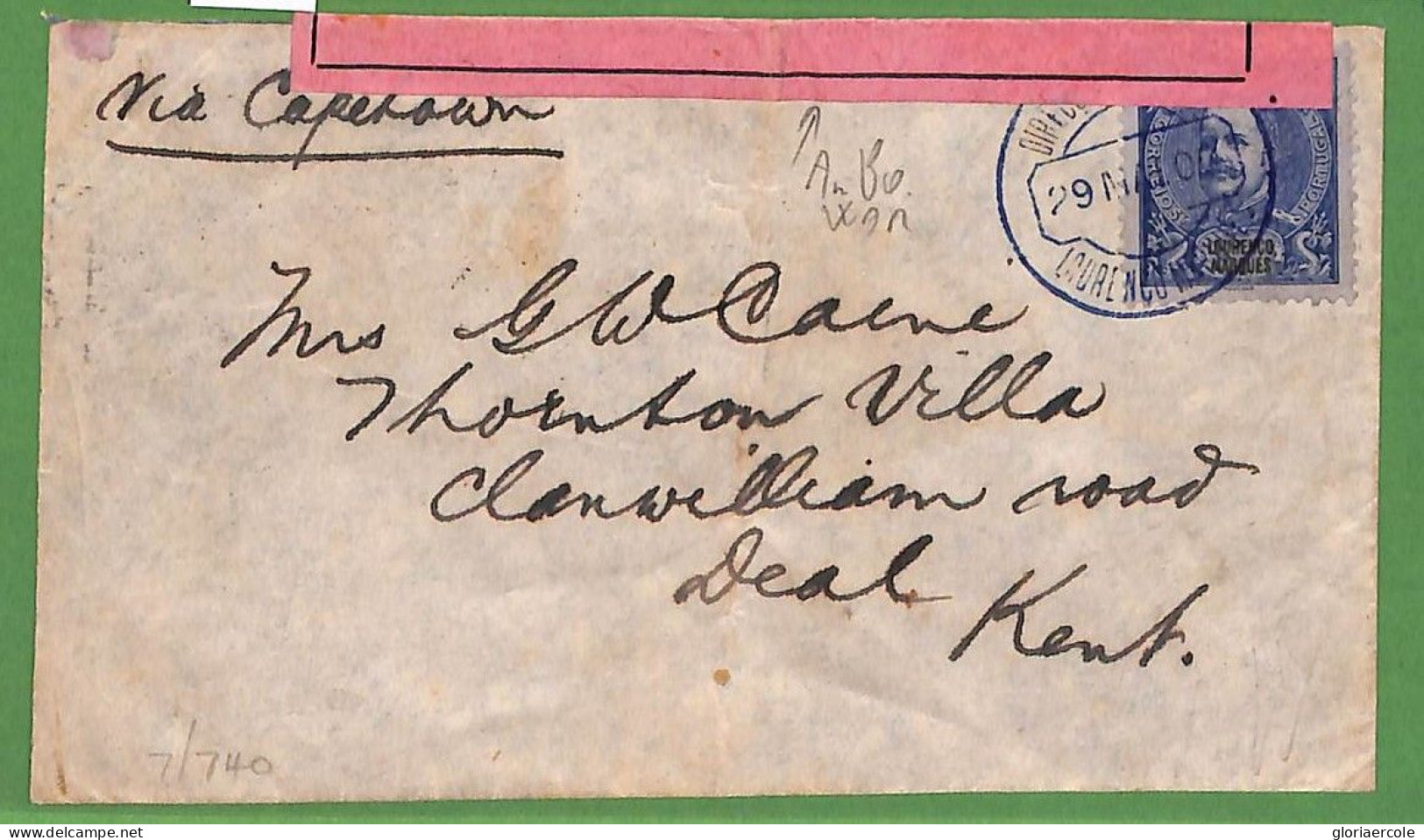 52102 - LOURENCO MARQUES - POSTAL HISTORY - Boer WAR BLUE POSTMARK - COVER  1902 - Lourenco Marques