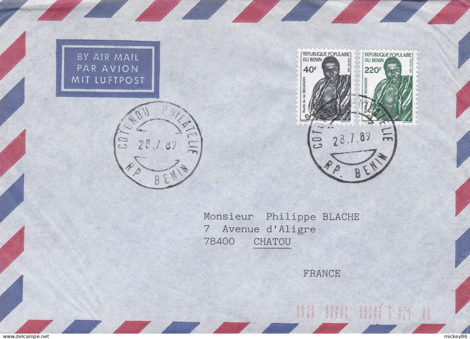 BENIN-1989--Lettre De COTONOU Pour CHATOU-78 (France)....timbres Divers   Sur Lettre.... Cachet COTONOU  Philatélique - Benin - Dahomey (1960-...)