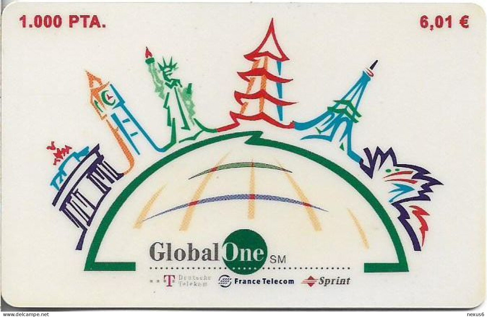 Spain - GlobalOne - Famous Buildings (Reverse 2), Exp. 08.2000, Remote Mem. 1.000Pta, Used - Andere & Zonder Classificatie