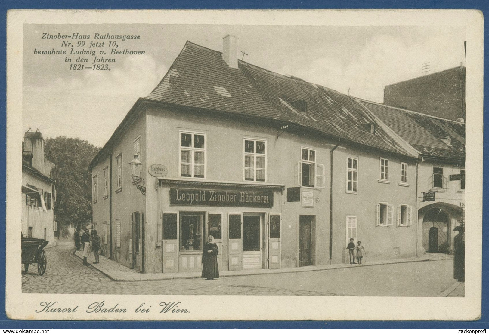 Baden Bei Wien Bäckerei Zinober, Wohnhaus V. Beethoven, Gelaufen 1942 (AK3798) - Baden Bei Wien