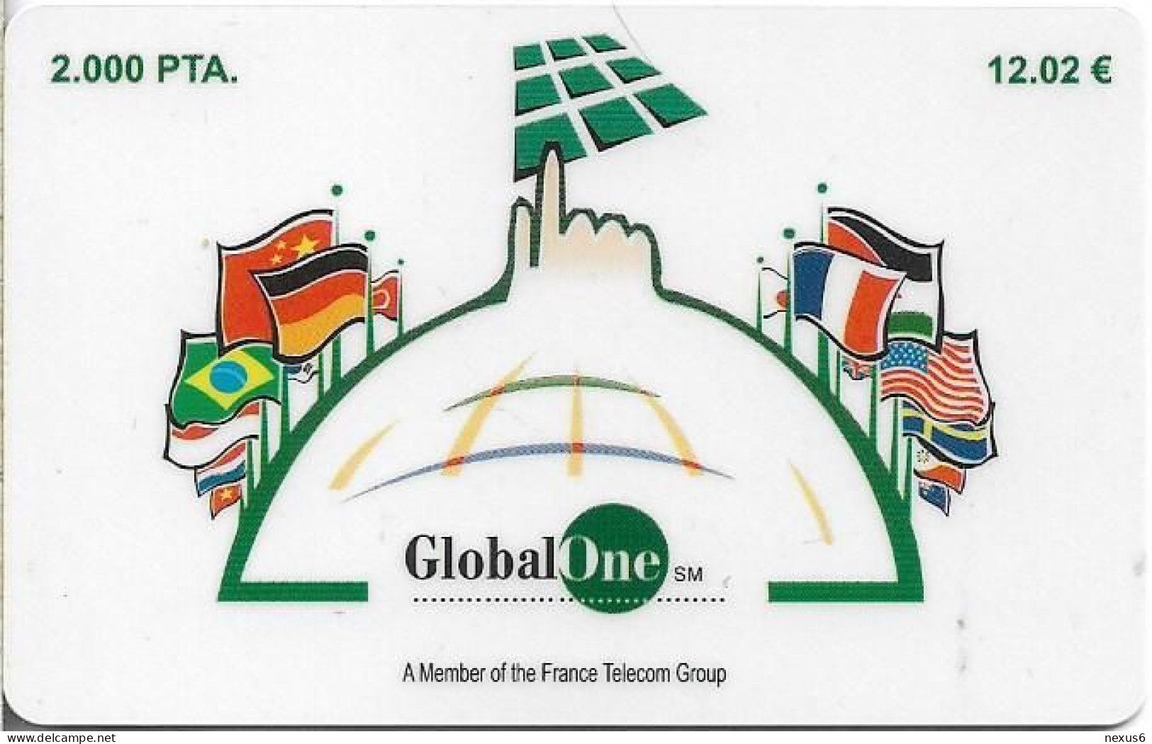 Spain - GlobalOne - Flags Of The World, Exp. 07.2001, Remote Mem. 2.000Pta, Used - Andere & Zonder Classificatie