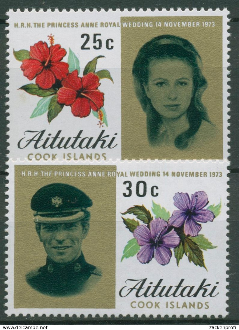 Aitutaki 1973 Prinzessin Anne Und Mark Phillips 80/81 Postfrisch - Aitutaki