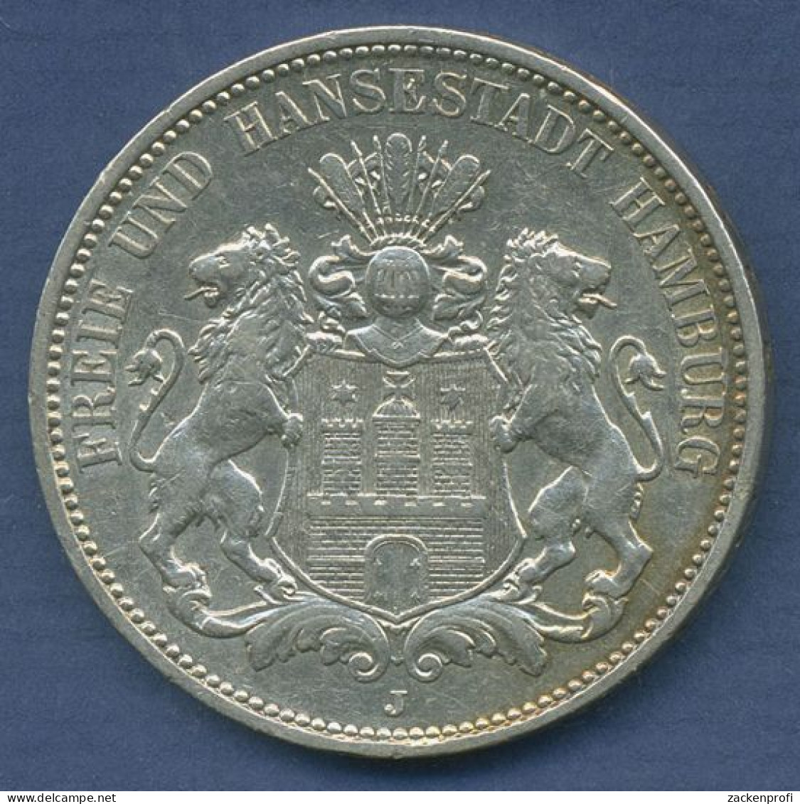 Hamburg 3 Mark Silber 1909 J, Wappen Der Hansestadt, J 64 Vz/vz+ (m6578) - 2, 3 & 5 Mark Argento