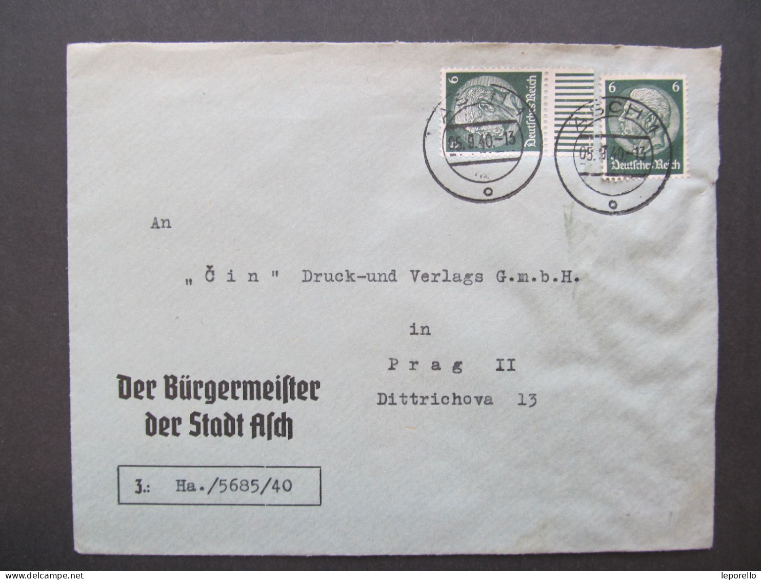 BRIEF Asch Aš - Praha 1940 Sudetenland  // P3668 - Région Des Sudètes