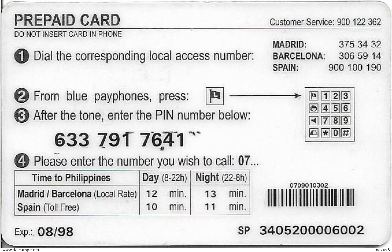 Spain - GlobalOne - Philippines Farmers Village, Exp. 08.1998, Remote Mem. 2.000Pta, Used - Otros & Sin Clasificación